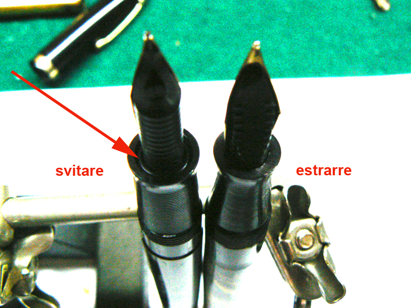 confronto pennino/alimentatore avvitato ed inserito a pressione