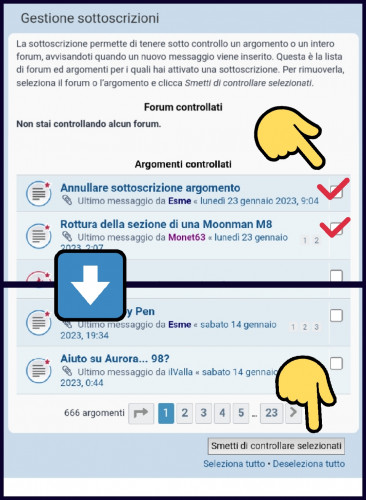 selezionare gli argomenti e annullare la sottoscrizione