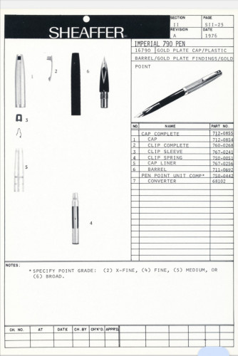 scheda sheaffer imperial 790