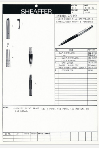 scheda sheaffer imperial 770