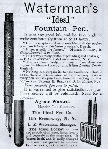 6. WATERMAN’S - First Ad. 1885-09. «The Century Illustrated Monthly Magazine» Vol.XXX n.5, pag.37 (delle Ad) - Copia.jpg