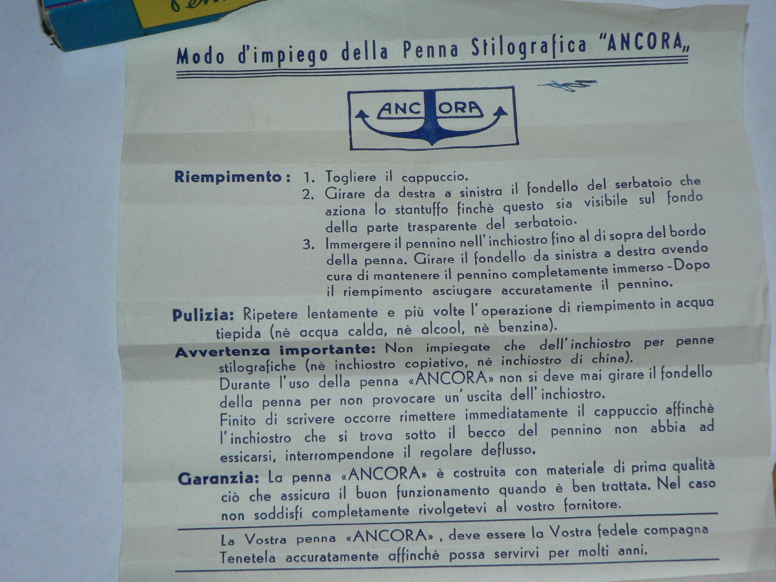 Foglietto istruzioni