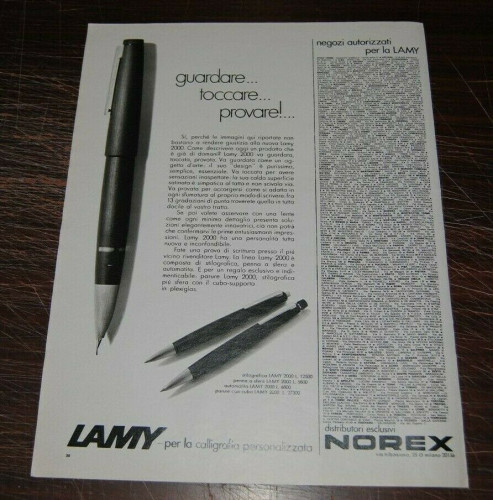 Pubblicità Lamy con elenco negozi &quot;distributori esclusivi Norex&quot;