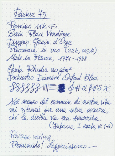 Parker 75 - Prova di scrittura