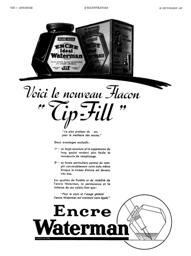 58. WATERMAN - Ink bottle for tip-fill feed. 1937-09-18. L'Illustration - Anno 95, n.4933, pag.VIII.jpg