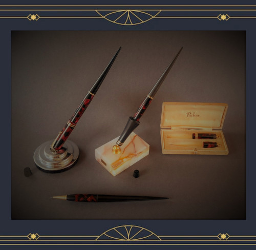 1. PARKER Penparker, Envelopener, GO desk base, Duofold Junior, Vest-Parker set in box (1).jpg