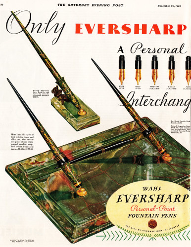 1. EVERSHARP - 1930.12.20 - Desk sets, Equi-Poised pens and pencils - The Saturday Evening Post, p.50 LEFT.jpg