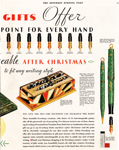 2. EVERSHARP - 1930.12.20 - Desk sets, Equi-Poised pens and pencils - The Saturday Evening Post, p.51 RIGHT.jpg