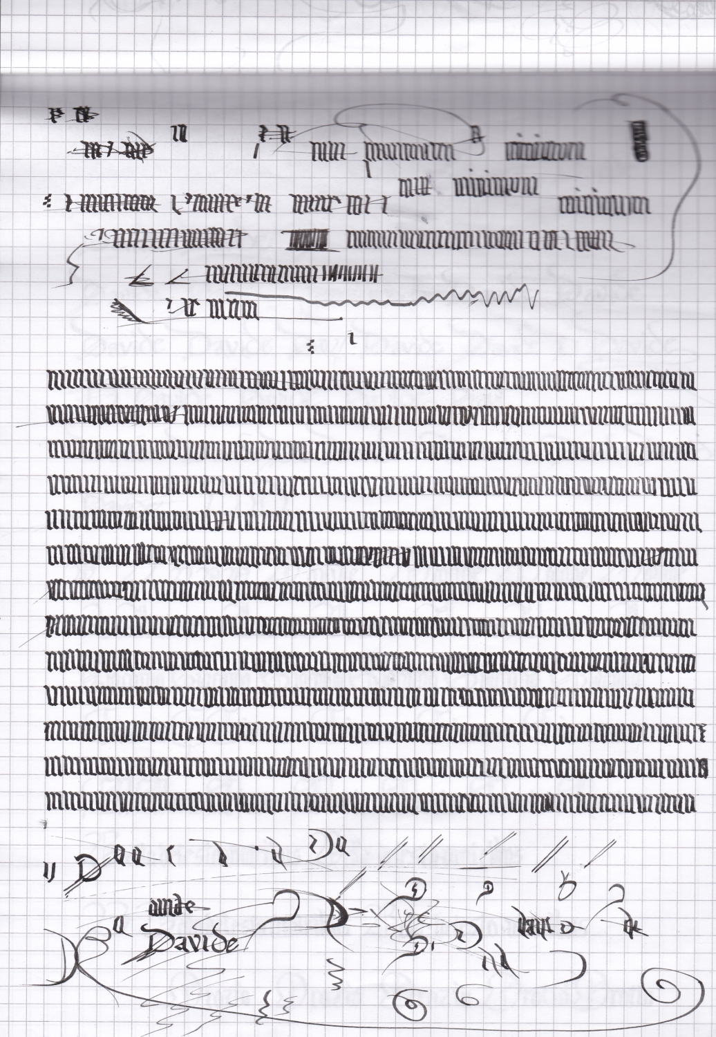 Primo esercizio-scazzo secondo i consigli di irish, su foglio quadrettato, con una stilografica tronca, nel cazzeggio fra una lezione ed un'altra... ma anche nelle rispettive lezioni xD pi<br /> storti dei denti di mia nonna prima che mettesse la dentiera _._