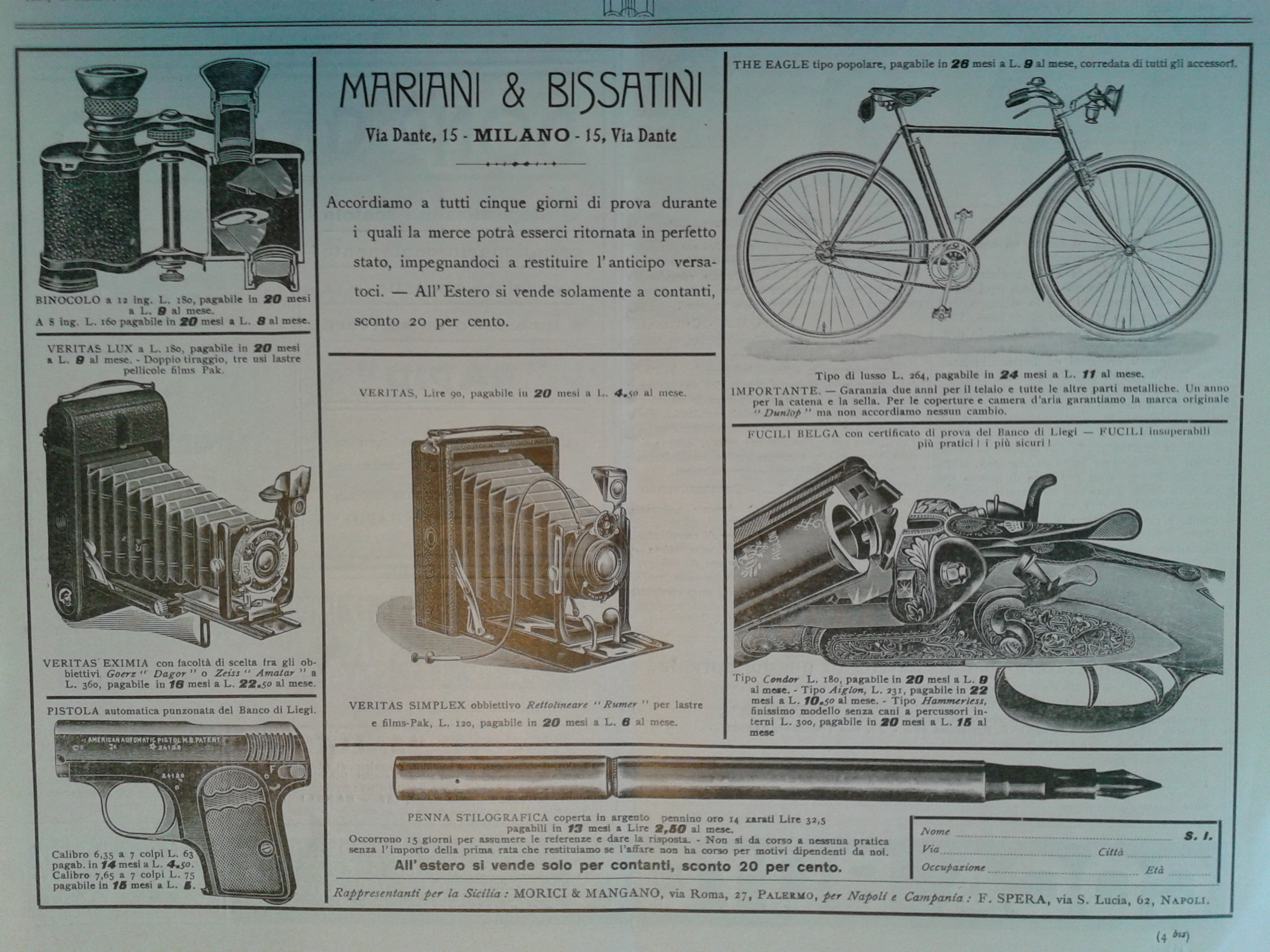 3. Pubblicità della ditta Mariani e Bissatini - dalla rivista quindicinale SCENA ILLUSTRATA - Anno L. Num. XII. Firenze, 15 giugno  1914 - pag. 4bis.jpg