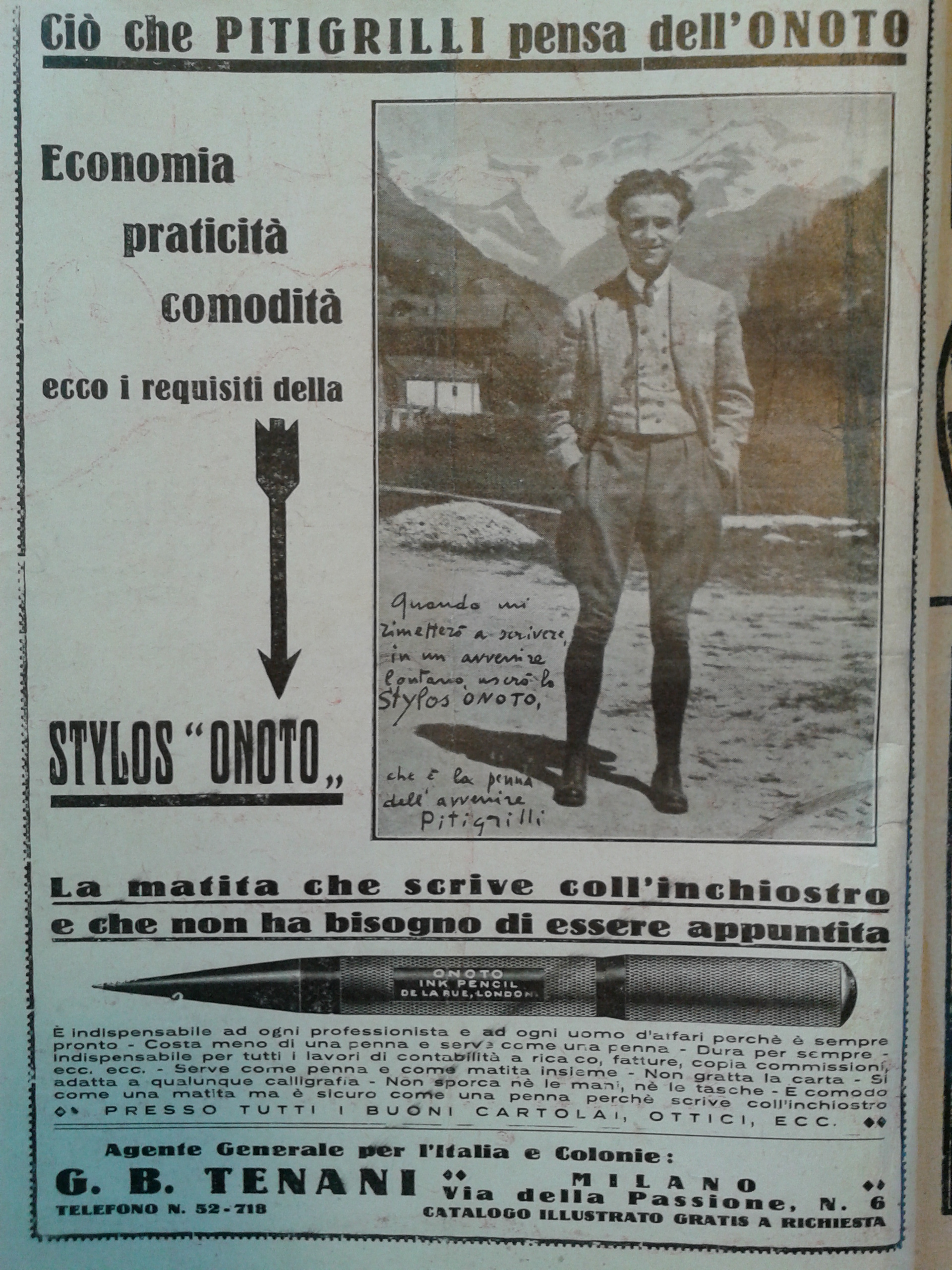 Stylos ONOTO da - le grandi firme - quindicinale di novelle dei massimi scrittori, diretto da Pitigrilli - Anno IV - N. 70 - 15 Maggio 1927 -  2a di copertina.jpg