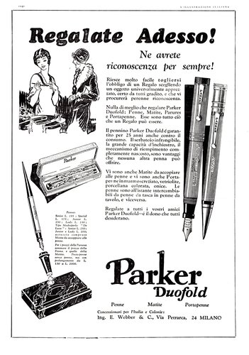 PARKER - Duofold tipo Madreperla De Luxe set - 1929-12-22. L'Illustrazione Italiana - Anno LVI - N.51 - pag.1040.jpg (2.36 MiB) Visto 5236 volte PARKER - Duofold tipo Madreperla De Luxe set - 1929-12-22. L'Illustrazione Italiana - Anno LVI - N.51 - pag.1040