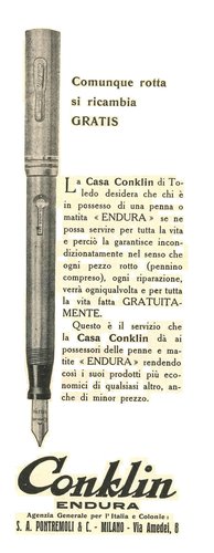 19. CONKLIN - Endura - 1930-09 - Bollettino d'Informazioni e foglio d'ordini - UNUCI - Anno II - N.9 - pag.22.jpg (479.43 KiB) Visto 6440 volte CONKLIN - Endura - 1930-09 - Bollettino d'Informazioni e foglio d'ordini - UNUCI - Anno II - N.9 - pag.22