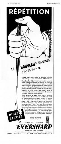 EVERSHARP -  Repeating pencil. 1937-12-11. L'Illustration - Anno 95, n.4945, pag.XV.jpg (1.31 MiB) Visto 3930 volte EVERSHARP -  Repeating pencil. 1937-12-11. L'Illustration - Anno 95, n. 4945, pag. XV